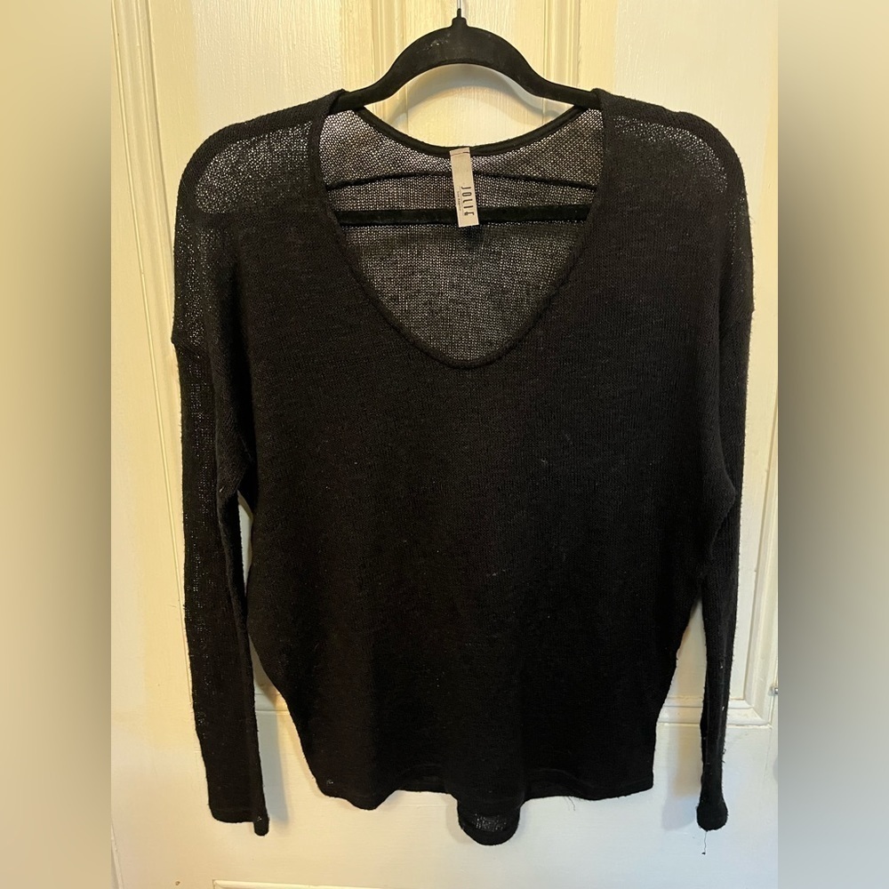 Jolie Long Sleeve Sheer Knit V Neck Sweater